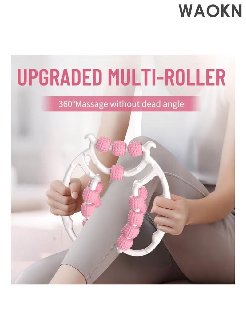 WAOKN Waist and Leg slimming roller, Foam Roller - Fat Mass Massager,a Muscle Massage Tool for Thighs, Calves and arms,fitness 20-Wheel Yoga Massage, Soothes Calf Muscles, Souvenir for Women and Mothers, for Leg, Neck , Arm and Buttocks ,Calf muscle relaxation stretching foam roller leg slimmer , Pink - Image 2